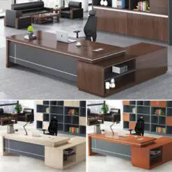 High class office executive desk – L-shape Desk + Attached Side Cabinet – Wear Resistance Surface/Wood Panel