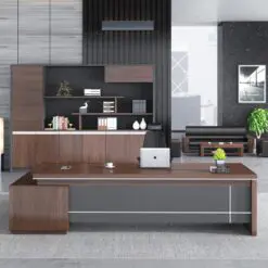 High class office executive desk – L-shape Desk + Attached Side Cabinet – Wear Resistance Surface/Wood Panel