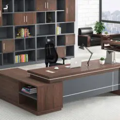 High class office executive desk – L-shape Desk + Attached Side Cabinet – Wear Resistance Surface/Wood Panel