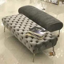 Tufted Button Velvet Bench – 6 Pieces Of Bench Per Set – Durable Woven Fabric/Velvet Cover/Metal Structure
