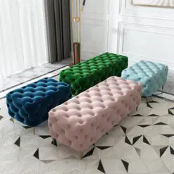 Tufted Button Velvet Bench – 6 Pieces Of Bench Per Set – Durable Woven Fabric/Velvet Cover/Metal Structure