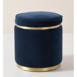 Brass Accents Cotton Velvet Ottoman – 6 Pieces Of Ottoman Only – Woven Smooth Velvet Fabric/Soft Velvet Fabric/Wood Frame