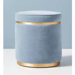Brass Accents Cotton Velvet Ottoman – 6 Pieces Of Ottoman Only – Woven Smooth Velvet Fabric/Soft Velvet Fabric/Wood Frame
