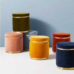 Brass Accents Cotton Velvet Ottoman – 6 Pieces Of Ottoman Only – Woven Smooth Velvet Fabric/Soft Velvet Fabric/Wood Frame