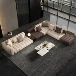 Upholstered Leather Sectional Sofa – 3 PIECES PER SET – Uniform Structure Metal Frame/ High Quality Frosted Leather/Soft Cortex