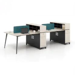 Wooden Workstation Desk – WORKSTATION SET FOR 4 PEOPLE + SCREEN DIVIDER