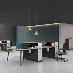 Wooden Workstation Desk – WORKSTATION SET FOR 4 PEOPLE + SCREEN DIVIDER