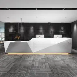 Modern Style Stone Edge Reception Desk – ONLY RECEPTION DESK – Stainless Steel Structure/Solid Surface/Solid Wood