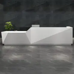 Modern Style Stone Edge Reception Desk – ONLY RECEPTION DESK – Stainless Steel Structure/Solid Surface/Solid Wood