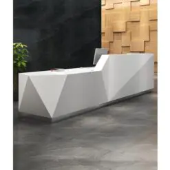 Modern Style Stone Edge Reception Desk – ONLY RECEPTION DESK – Stainless Steel Structure/Solid Surface/Solid Wood