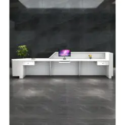 Modern Style Stone Edge Reception Desk – ONLY RECEPTION DESK – Stainless Steel Structure/Solid Surface/Solid Wood