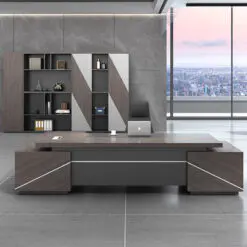 Modern wooden executive desk – L-SHAPE DESK + STORAGE CABINET – Medium Density Fiberboard