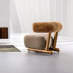 Leisure Lounge Chair – 7 chairs per set – Woven Fabric/Top Cushion Soft Cotton-like Fabric/Gold Color Supported-Legs