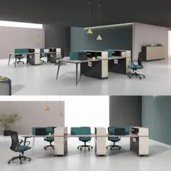 Wooden Workstation Desk – WORKSTATION SET FOR 4 PEOPLE + SCREEN DIVIDER