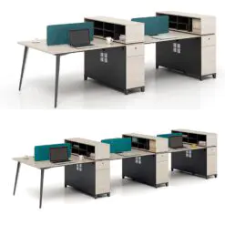 Wooden Workstation Desk – WORKSTATION SET FOR 4 PEOPLE + SCREEN DIVIDER