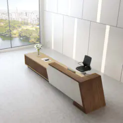 Luxurious Office Building Reception Desk – RECEPTION DESK ONLY – High Quality Wood/Marble Plate/E0 Grade PB Panel