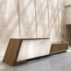 Luxurious Office Building Reception Desk – RECEPTION DESK ONLY – High Quality Wood/Marble Plate/E0 Grade PB Panel