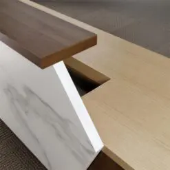 Luxurious Office Building Reception Desk – RECEPTION DESK ONLY – High Quality Wood/Marble Plate/E0 Grade PB Panel