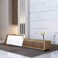 Luxurious Office Building Reception Desk – RECEPTION DESK ONLY – High Quality Wood/Marble Plate/E0 Grade PB Panel