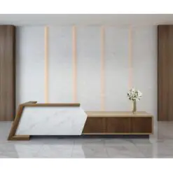 Luxurious Office Building Reception Desk – RECEPTION DESK ONLY – High Quality Wood/Marble Plate/E0 Grade PB Panel