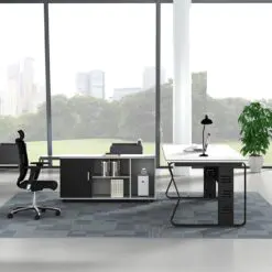 High tech office executive desk – Executive Desk + Attach Side Cabinet – Diagonal Base/Medium Density Fiberboard/Metal Frame