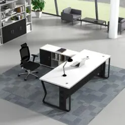High tech office executive desk – Executive Desk + Attach Side Cabinet – Diagonal Base/Medium Density Fiberboard/Metal Frame