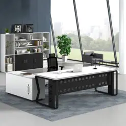 High tech office executive desk – Executive Desk + Attach Side Cabinet – Diagonal Base/Medium Density Fiberboard/Metal Frame
