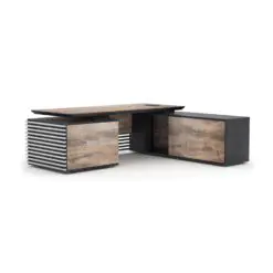 Electric lifting desktop height adjustable executive desk – L-shape Desk + Attach Side Cabinet – Adjustable Countertop/Medium Density Fiberboard/Natural Wood Grain Finish