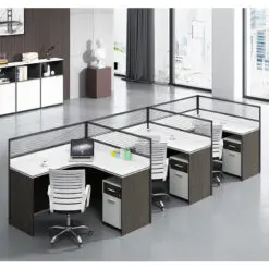 Modern call center cubicle desk L shape – Workstation For 3 People – Workstation+Screen Dividers