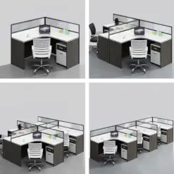 Modern call center cubicle desk L shape – Workstation For 3 People – Workstation+Screen Dividers